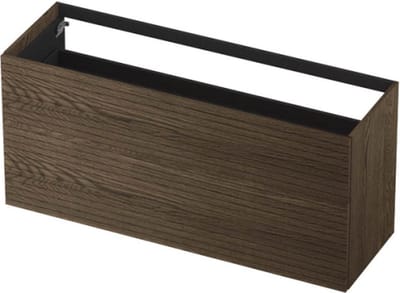 INK wastafelonderkast 2 laden greeploos push to open echt hout met horizontaal gefreesd front 140x45x65cm, massief eiken charcoal