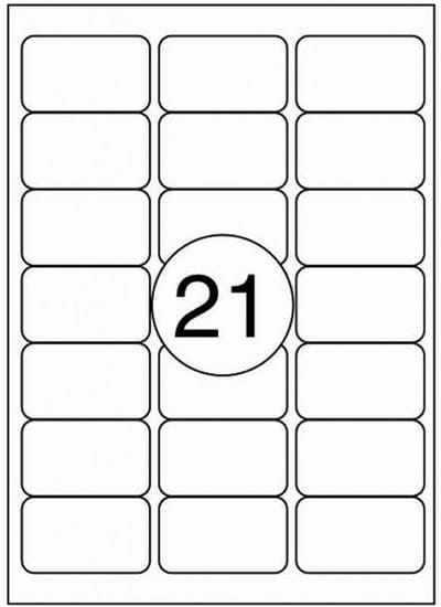 Benza Zelfklevende etiketten voor printer op A4 Vel - 63,5 x 38,1 mm - 21 Stickers per vel - 100 vel