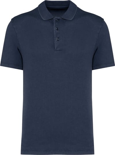 Herenpolo korte mouwen met knopen merk Native Spirit Washed Navy Blue - L