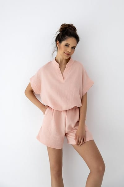Sensis Katoenen Shortama Pyjama Dames Mousseline Zalm Roze SABRINA 36 / S