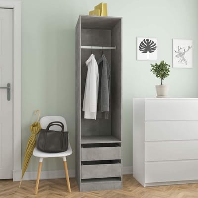 Kledingkast Laden - Garderobekast Huishoudkast - Opbergen Kleding - Betongrijs Design - 50 x 50 x 200 cm - Grijs