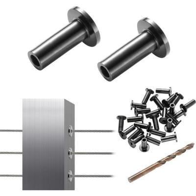 VEVOR 101 stuks T316 roestvrijstalen hulzen voor 1/8 inch staaldraadkabelleuning, doe-het-zelf balustrade T316 maritieme kwaliteit, met een gratis boor, zwart