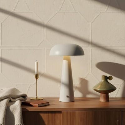 LUSENZ Oryllo - Paddenstoel lamp oplaadbaar Wit 30 cm - Dressoir lamp - Tafellamp horeca - Dimbaar - Glazen kap - Modern design - USB-C -