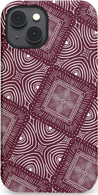 Casetastic Hoesje Geschikt voor Apple iPhone 14 Plus Magsafe - Stijlvolle Beschermende Duo-layer Case - Bohemien Rood Design