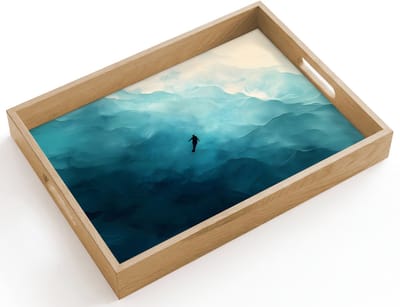 Dienblad hout 40x30 cm - Schootdienblad - Zee - Silhouet - Abstract - Blauw - Borrelplank rechthoek - Plateau dienbladen