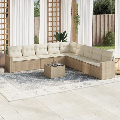 vidaXL - 10-delige - Loungeset - met - kussens - poly - rattan - beige
