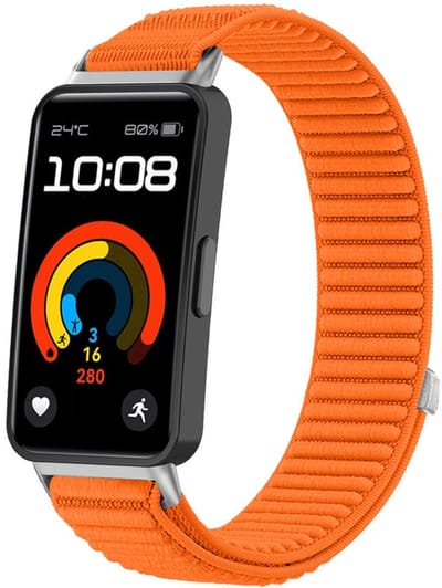 Nylon bandje - geschikt voor Huawei Band 10 / Huawei Band 9 / Huawei band 8 - ribbels met klittenbandsluiting - oranje