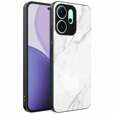 Geschikt voor Oppo Reno 14 F Telefoonhoesje met Wit Marmer Opdruk - TPU Backcover Case White Marble Design - Zwart - Smartphonica geschikt voor Oppo Reno 14 F