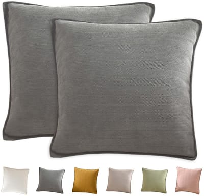Dailygoods - Decoratieve kussenhoezen set van 2, 45 x 45 cm, zachte chenille effen bank kussenslopen, kussenslopen voor decor, vierkante kussenslopen voor slaapbank woonkamer, woondecoratie (olifantengrijs)