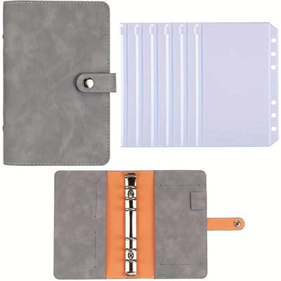 A6 Budget Binder Planner Notitieboek Omslag PU Losbladig Handboek 6 Ringen Binder Dagboek Agenda Papier Omslag Schrijfwaren grijs