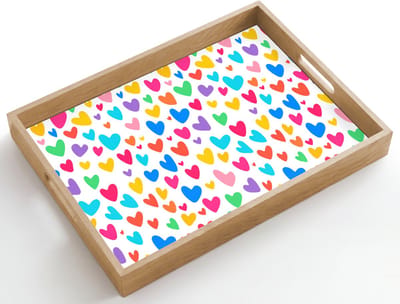 Dienblad hout 50x35 cm - Schootdienblad - Hartjes - Kleurrijk - Patroon - Levendig - Borrelplank rechthoek - Plateau dienbladen