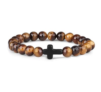 Kruis armband - Jezus - Christelijk - christelijk cadeau - kralen sieraad - bijbel - tijgeroog 1 stuks
