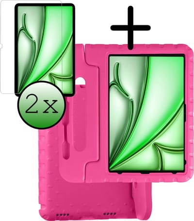 Hoesje Geschikt voor Apple iPad Air 6 (2024) - 13 inch - 6e Generatie - M2 - Met 2x Screenprotector - Kinderhoes Shockproof Bumper - Kidsproof Case - Tablet Hoes - Kinder Hoes Cover - Roze