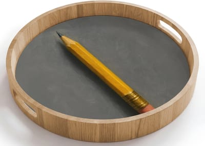 Dienblad rond 40x40 cm - Schootdienblad hout - Potlood - Schilderij - Geel - Borrelplank rechthoek - Plateau houten dienbladen