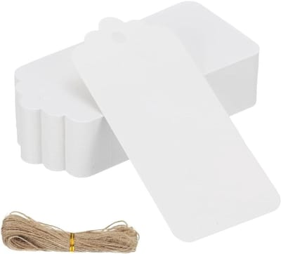 Kraftpapier Etiketten - Cadeauhangers Labels - Decoratief Knutselen - Golvende Rand - 100 Stuks - Wit