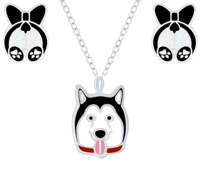 Joy|S - Zilveren hond hanger met ketting en oorbellen set - voor kinderen