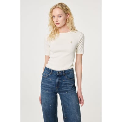 Fabienne Chapot Tanja T-shirt Cosy White Maat: XS | Wijde Broeken Outlet | Dames | Blauw