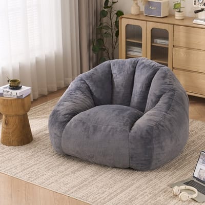 Zitzak voor volwassenen - Fluffy loungestoel nepbont - Met rugleuning - Woonkamer & slaapkamer - Grote zitzak lichtgrijs