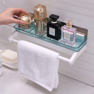 Handdoekrek met Legbakje voor badkamer accesoires - Handdoekhouder - Tandenborstelhouder - Wand Handdoekenrek met vak