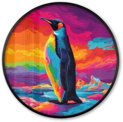 Poster in lijst Rond - Fotolijst 60x60 cm - Posters - Ijsschots - Pinguïn - Abstract - Lucht - Ronde posterlijst zwart - Decoratie - Wanddecoratie woonkamer - Muurdecoratie slaapkamer