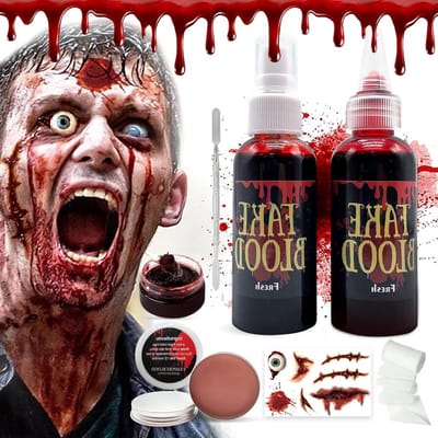 Fake Blood voor Halloween - 7-delige set met dikke vloeistof, spray en stickers voor SFX make-up en zombie-effecten