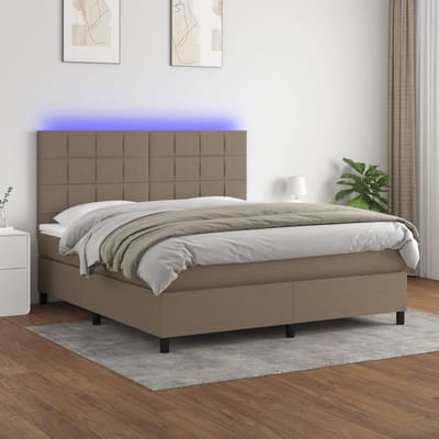 vidaXL - Boxspring - met - matras - en - LED - stof - taupe - 160x200 - cm