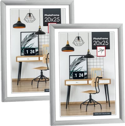 ZEP Fotolijst - 2x stuks - zilverkleurig - kunststof - voor foto van 20 x 25 cm - woondecoraties - accessoires
