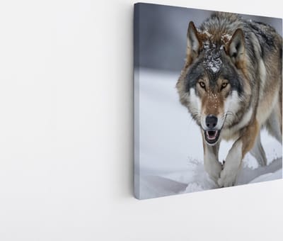 Saammp - Canvas Schilderij - Wolf in de sneeuw - Winter - Dieren - Natuur - 20x20 - Foto op canvas - Wanddecoratie - muurdecoratie Woonkamer - Slaapkamer decoratie - Canvas Print