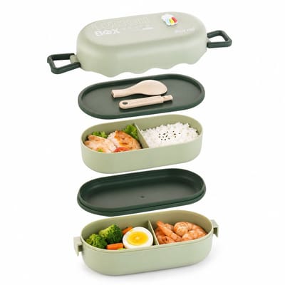 VHV-Bento Lunchbox 850ml - Dubbellaagse Lunchtrommel met Vakken - Lekvrije Maaltijdbox voor Werk en School - Lunchbox voor Gezonde Meal Prep - Keramische Look
