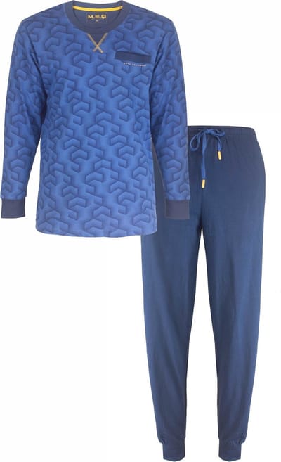 MEQ Heren Pyjama - Lange Mouwen - 100% Katoen - Blauw - Maat M