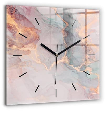 Wallfluent Wandklok - Marmertextuur Klok als Muurdecoratie - 60 cm x 60 cm - Veelkleurig Wandklok - Zwarte Handen - Wandklok Zonder Cijfers - Kinder Wandklok Glas - Vierkante Glas Klok - Minimalistisch Wandklok - Decoratieve Wandklok