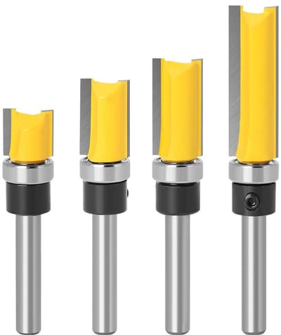 Allecto - 1/4 inch schacht Flush Trim-patroonbitset - Professioneel houtbewerking - 4-delige set - Snelle en precieze afwerking - Geschikt voor div...