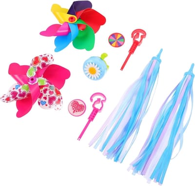 Kinderfiets Accessoires Set - Fietsdecoratie Kinderen - Fietsversiering Kind - Compleet Decoratie Pakket - 28cm Lengte - Gemengde Kleuren