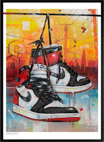 Sneaker print powerlines black toe 51x71 cm *ingelijst & gesigneerd