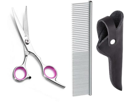 Professionele Hondenschaar – Ergonomische Kromme Trimschaar – Zwart – Voor Vacht- & Pootverzorging van Langharige Honden met Luxe Lederen Etui – 16,5 cm – Zwart + Anti-Klit Kam – Pijnloos & Huisdiervriendelijk