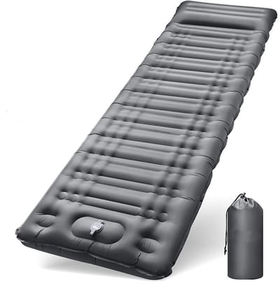 Campingmat, isolatiemat met voetperspomp, upgrade campingmat, verdikte slaapmat, outdoor, met kussen, voor wandelen, tent, outdoor, strand, wandelen, reizen, marineblauw
