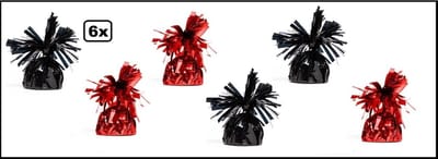 6x Ballon gewicht zwart en rood - Tafeldecoratie thema feest ballon party festival