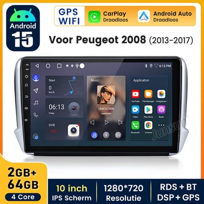 Hexinex Quad-Core autoradio Geschikt voor Peugeot 2008 (2013-2017) - Draadloos CarPlay, Android Auto, multimediaspeler, 2GB+64GB