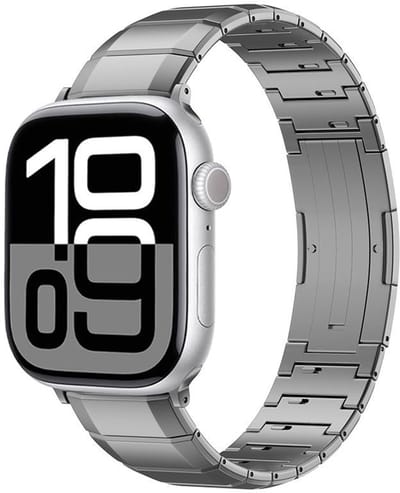 Titanium bandje - geschikt voor Apple Watch 1/2/3/4/5/6/7/8/9/10/11/ SE (1,2,3) met maat 38 mm / 40 mm / 41 mm en 42 mm (Watch 10/11) - stalen schakelband met vlindersluiting - grijs