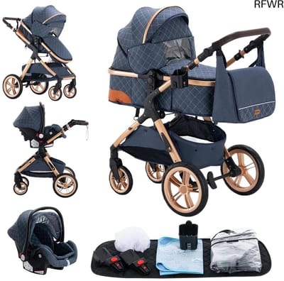 RFWR® 3-in-1 Kinderwagen voor Baby's tot 36 kg – Vouwbare Hoge Landschap Kinderwagen met Demping en Verstelbaar Handvat