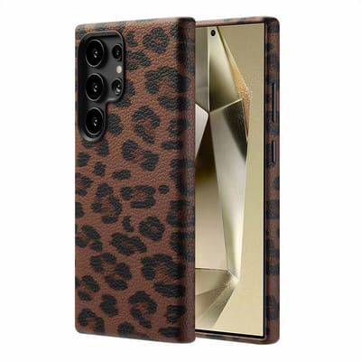 Selencia Hoesje - Geschikt voor Samsung Galaxy S24 Ultra - Sabi Backcover panterprint met Magnetische Ring - Mocha Brown