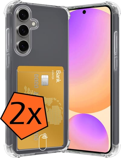 Hoes - 2 Stuks - Geschikt voor Samsung Galaxy S24 FE - Met Pashouder en Kaarthouder - Telefoon Hoesje Shockproof - Siliconen Case - Back Cover - Shock Proof - Pasjes Houder - Transparant