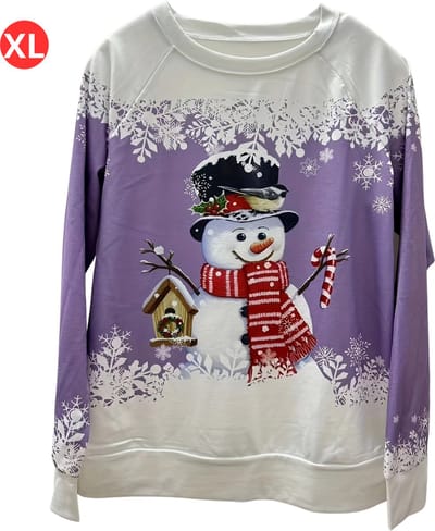 Bovista Kersttrui - Dames - Foute Kersttrui - Christmas Sweater - Kerst Sweater - Christmas Jumper - Pyjama - Pullover - Sneeuwpop - Paars - Maat XL