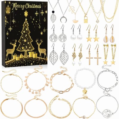 Adventskalender Sieraden Kerstkalender Voor Dames En Meisjes - 24 Verrassingsarmbanden, Kettingen En Oorbellen - Sieradenset - Cadeau Voor Vrouwen, Meisjes En Kinderen