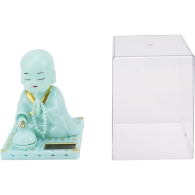 Petite Figurine de Moine Solaire Hochement de Tête Chinois Petit Bouddha Moine Statue Ornement de Tableau de Bord de Voiture Décorations pour la Maison Moyen white