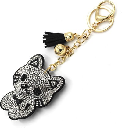 DAEBAK Koreaanse Velvet Leer Diamanten Kat Sleutelhanger [ZWART] [SHINEY] [Crystal-Rhinestone] Koreaans Katten