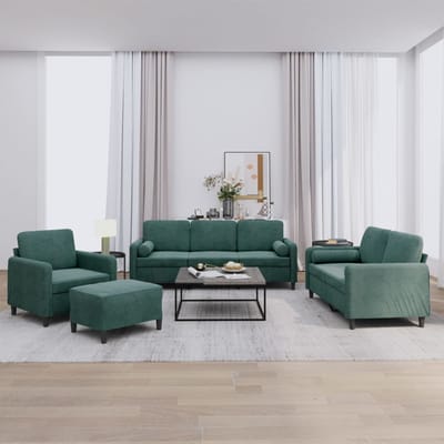 vidaXL - 4-delige - Loungeset - met - kussens - fluweel - donkergroen