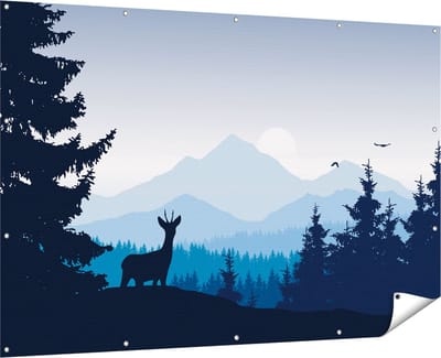 Gards Tuinposter Hert in het Bos - Silhouet - 180x120 cm - Tuindoek - Tuindecoratie - Wanddecoratie buiten - Tuinschilderij
