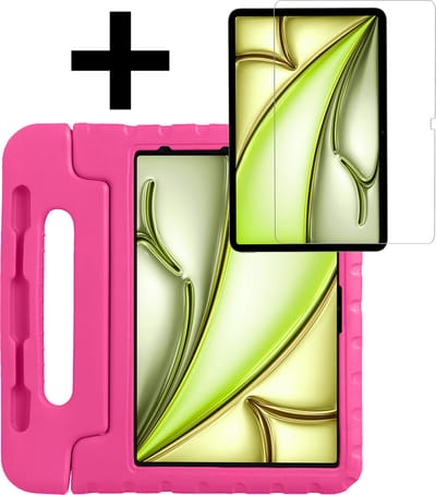 Hoes - Geschikt voor Apple iPad Air (2024/2025/2026) - 13 inch - Met Screenprotector - Kinderhoes Shockproof Bumper - Kidsproof Case - Tablet Hoesje - Kinder Hoesje Cover - Roze