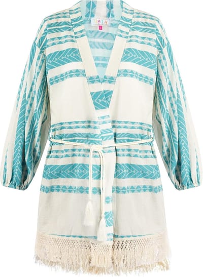 Dames Kimono - Lange Kaftan - Strand Kleding - Decoratief Borduurwerk - Zijsplitten - Wit